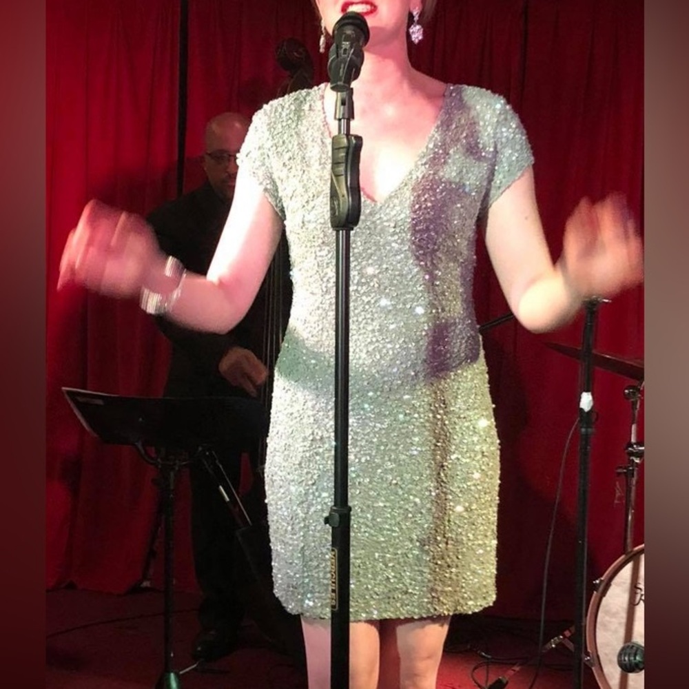 Parker Vintage Silver Beaded Cocktail Dress